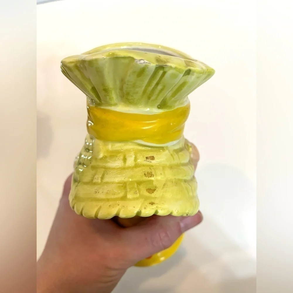 VTG Lefton Girl Head Vase Yellow Polka Dot 1960’s *Chipped * Read! MCM Style
